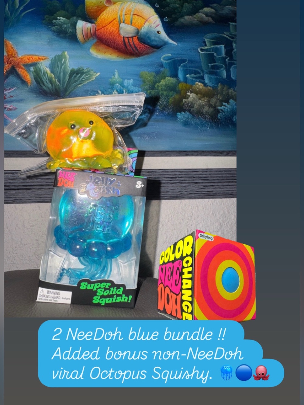 NeeDoh Blue Jelly Squish , blue color change and non-NeeDoh viral octopus! 🪼🔵🐙